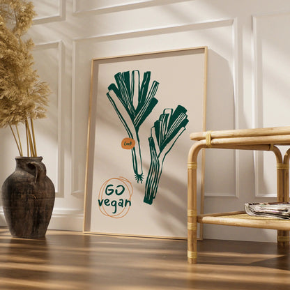 Leek Kitchen Print, Go Vegan Wall Art, Vegetable Poster, Green Minimalist Food Art