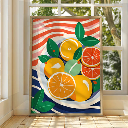 Citrus Fruit Bowl Kitchen Art Print, Orange Poster, Colourful Food Wall Decor