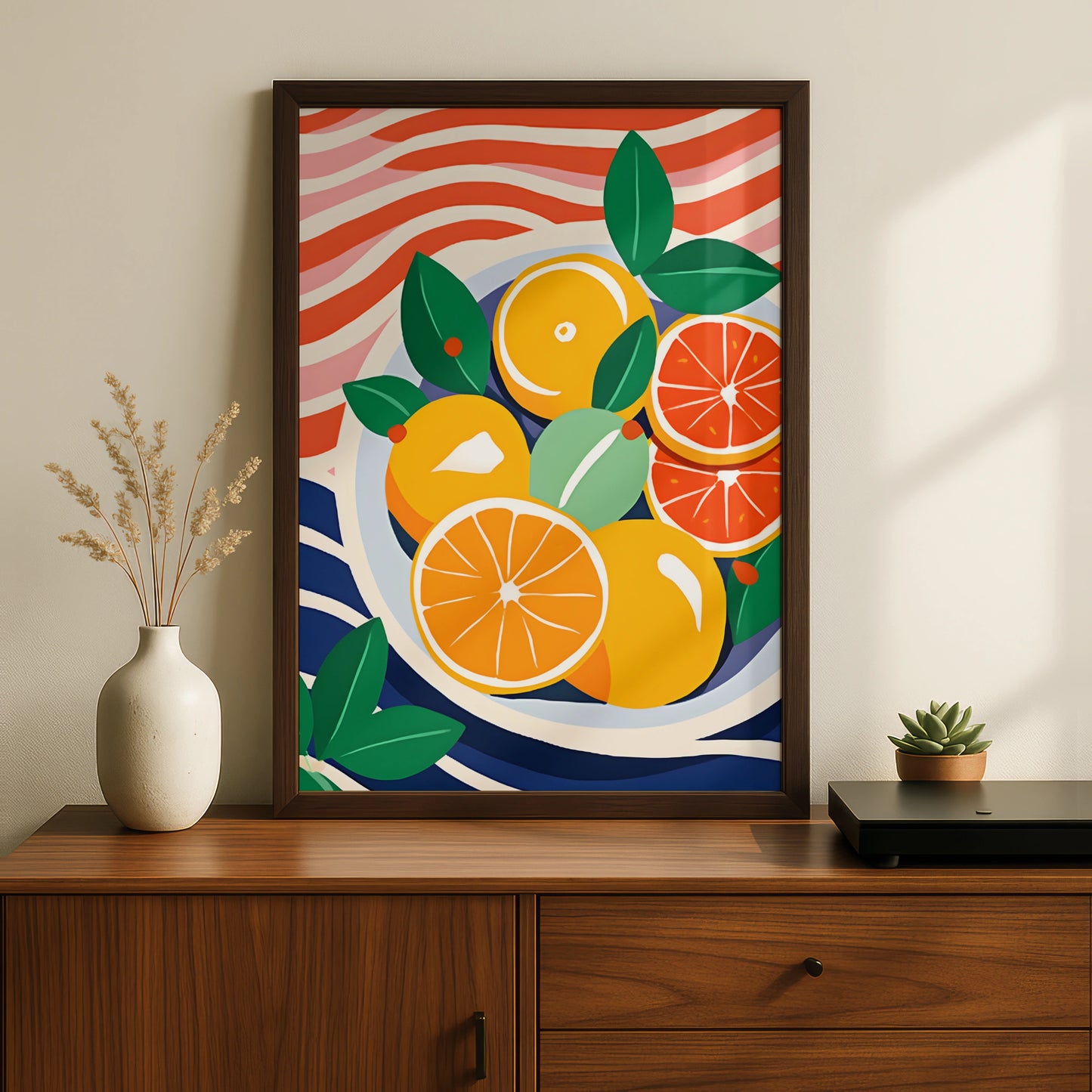 Citrus Fruit Bowl Kitchen Art Print, Orange Poster, Colourful Food Wall Decor