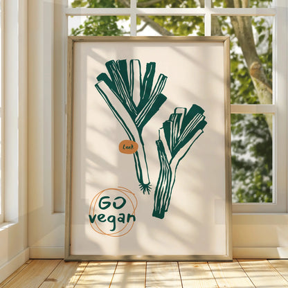 Leek Kitchen Print, Go Vegan Wall Art, Vegetable Poster, Green Minimalist Food Art
