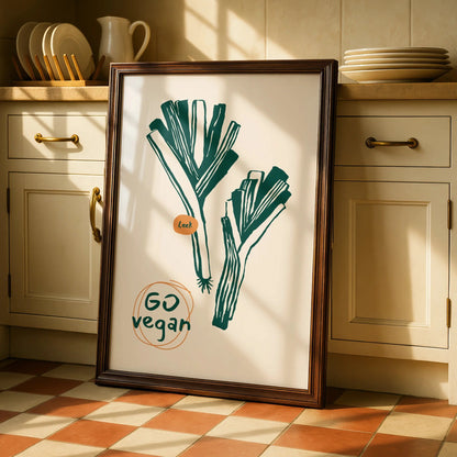 Leek Kitchen Print, Go Vegan Wall Art, Vegetable Poster, Green Minimalist Food Art