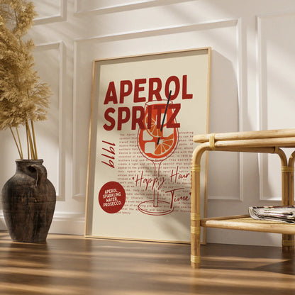 Aperol Spritz Kitchen Print, Cocktail Wall Art, Bar Cart Poster, Happy Hour Decor