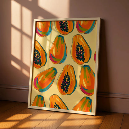 Papaya Kitchen Print, Tropical Fruit Wall Art, Colourful Food Poster, Kitchen Decor