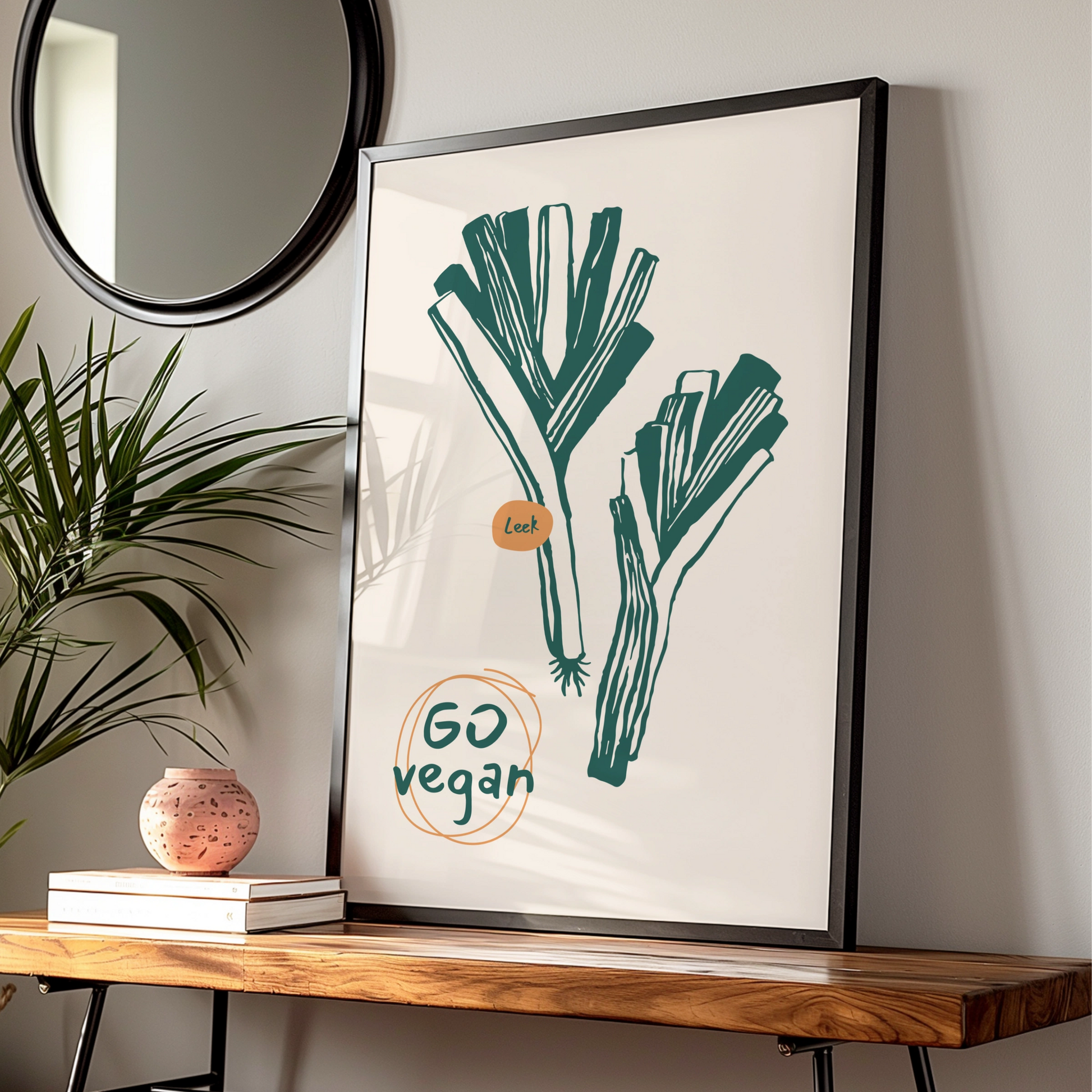 Leek Kitchen Print, Go Vegan Wall Art, Vegetable Poster, Green Minimalist Food Art