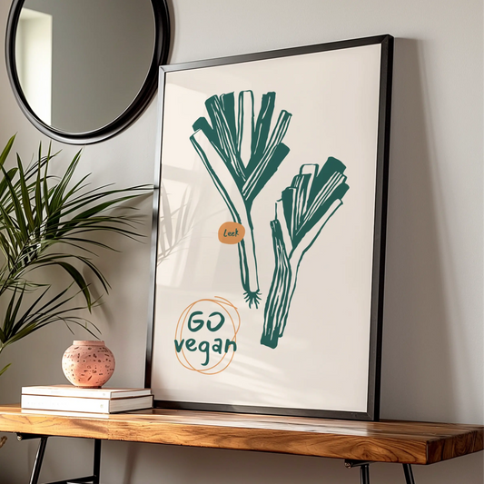 Leek Kitchen Print, Go Vegan Wall Art, Vegetable Poster, Green Minimalist Food Art