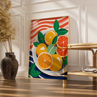 Citrus Fruit Bowl Kitchen Art Print, Orange Poster, Colourful Food Wall Decor