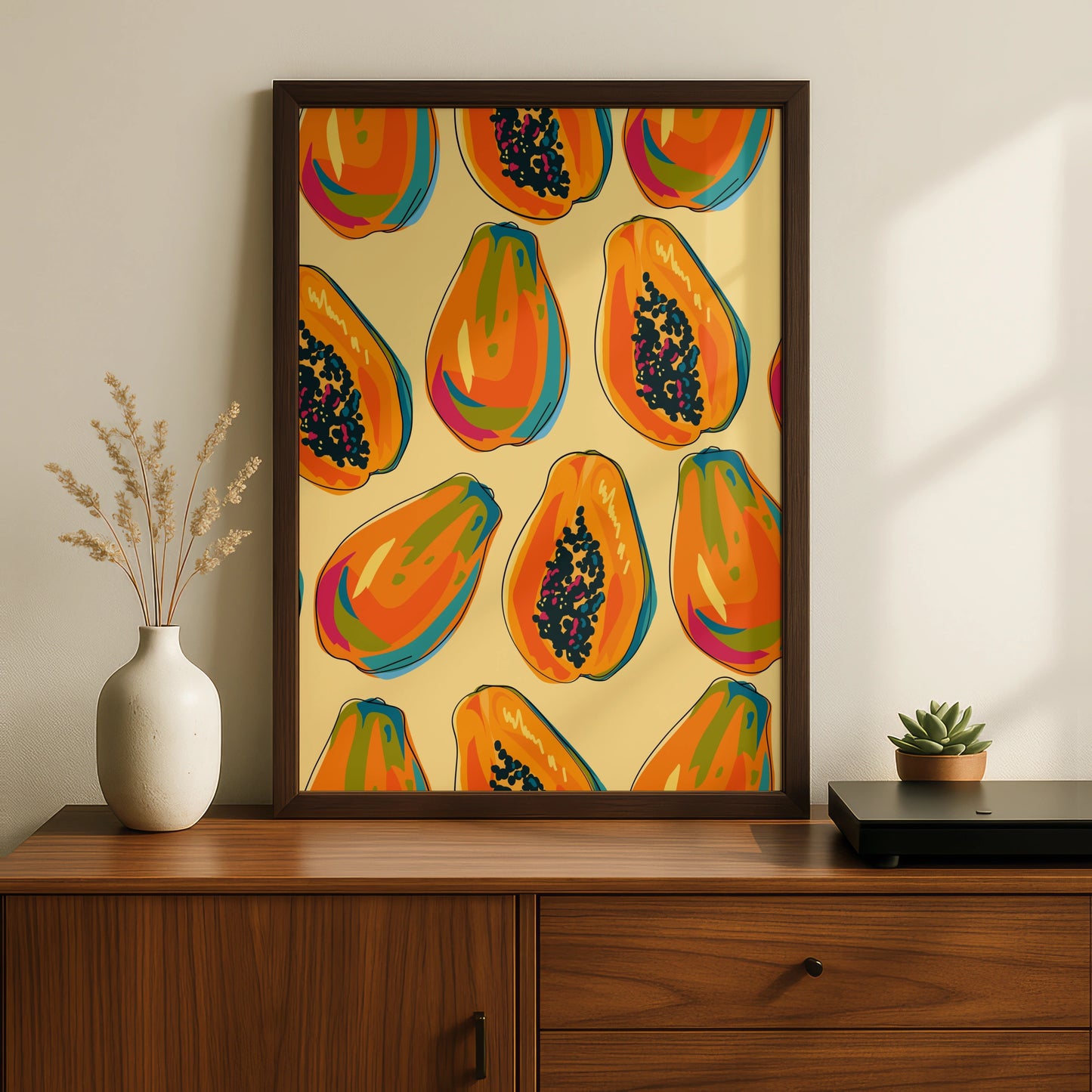 Papaya Kitchen Print, Tropical Fruit Wall Art, Colourful Food Poster, Kitchen Decor
