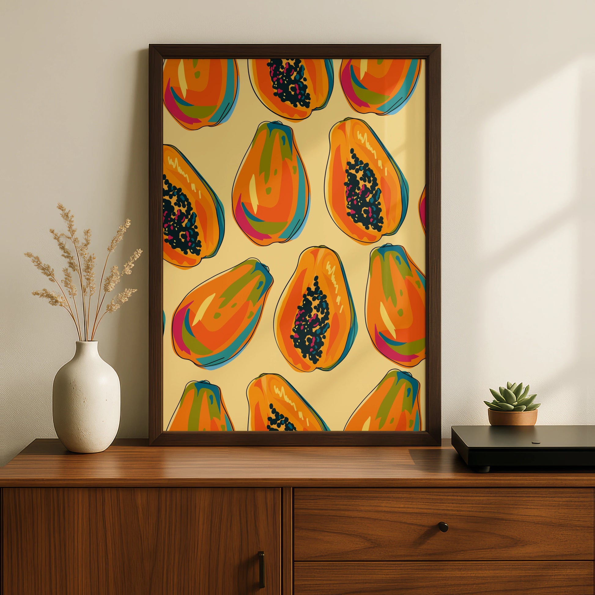 Papaya Kitchen Print, Tropical Fruit Wall Art, Colourful Food Poster, Kitchen Decor