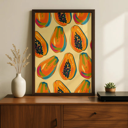 Papaya Kitchen Print, Tropical Fruit Wall Art, Colourful Food Poster, Kitchen Decor