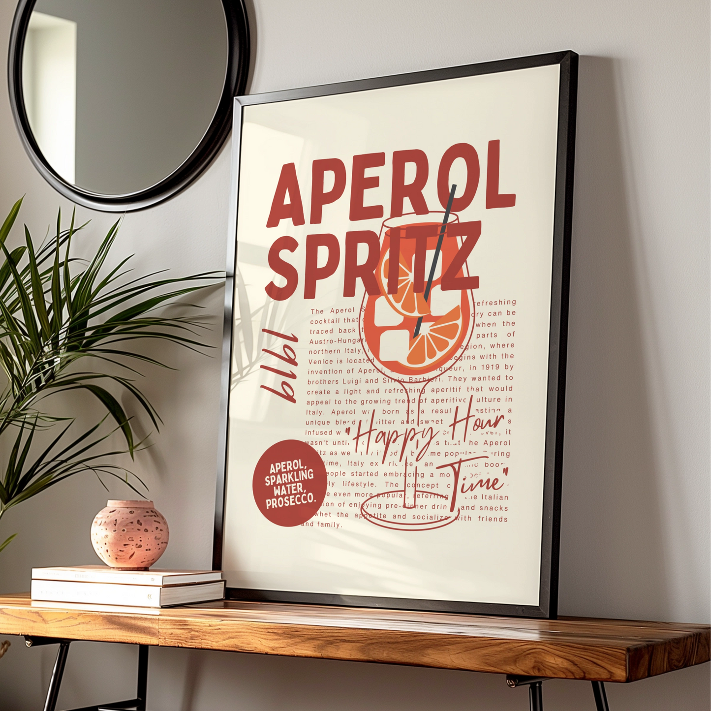 Aperol Spritz Kitchen Print, Cocktail Wall Art, Bar Cart Poster, Happy Hour Decor