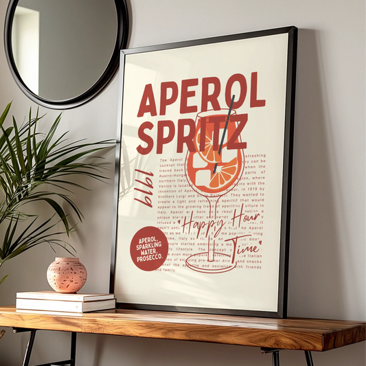 Aperol Spritz Kitchen Print, Cocktail Wall Art, Bar Cart Poster, Happy Hour Decor
