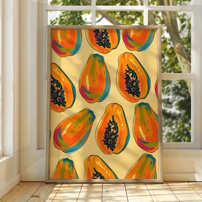 Papaya Kitchen Print, Tropical Fruit Wall Art, Colourful Food Poster, Kitchen Decor
