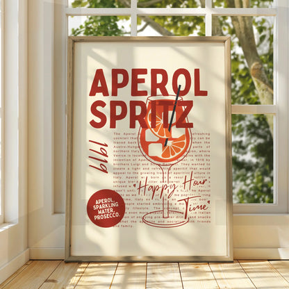 Aperol Spritz Kitchen Print, Cocktail Wall Art, Bar Cart Poster, Happy Hour Decor
