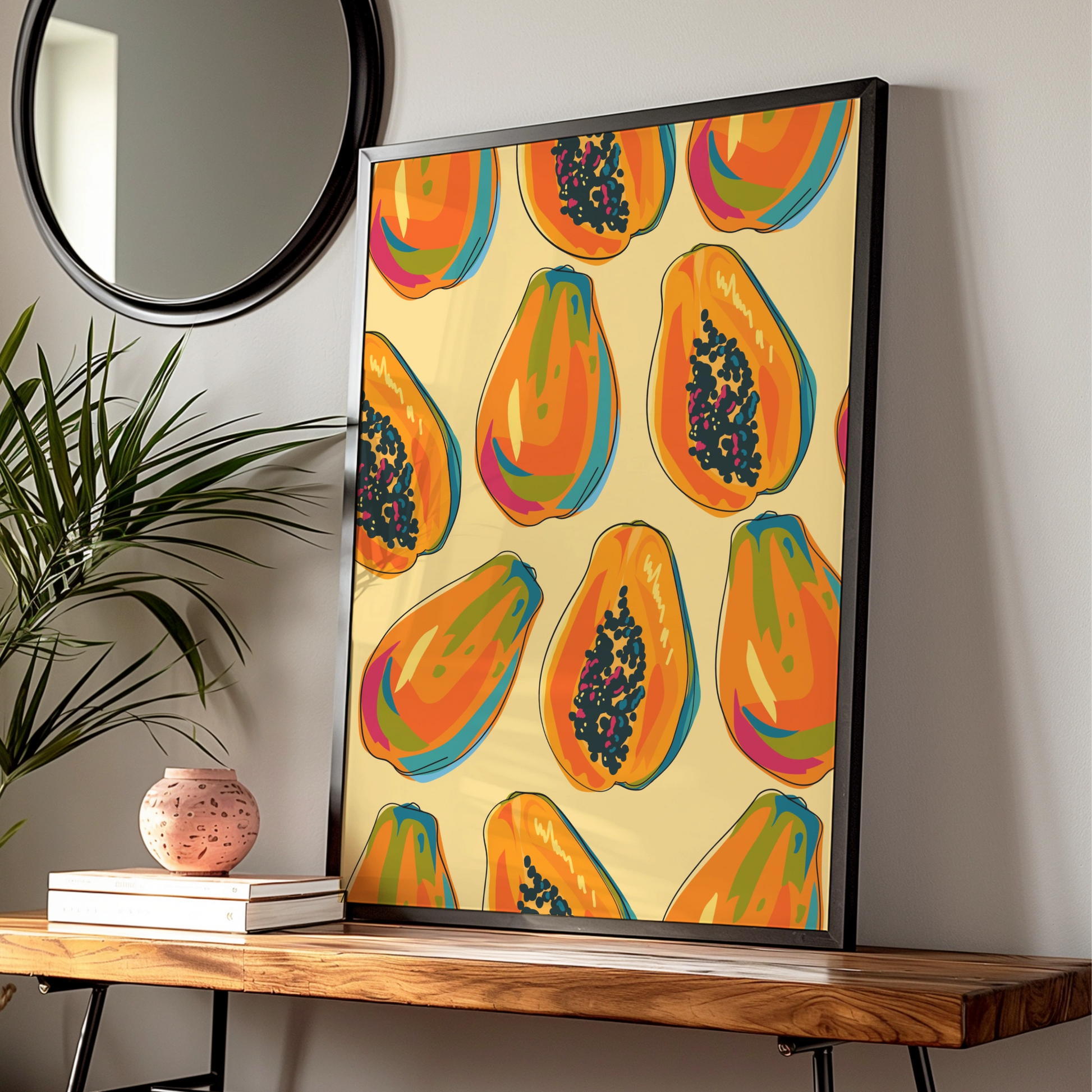 Papaya Kitchen Print, Tropical Fruit Wall Art, Colourful Food Poster, Kitchen Decor