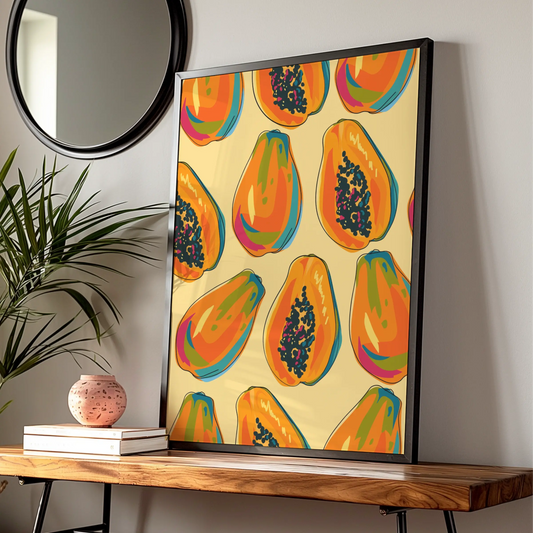 Papaya Kitchen Print, Tropical Fruit Wall Art, Colourful Food Poster, Kitchen Decor