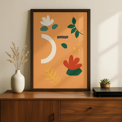 Botanical Kitchen Wall Art, Orange Boho Floral Poster, Leaf Print, Modern Home Decor