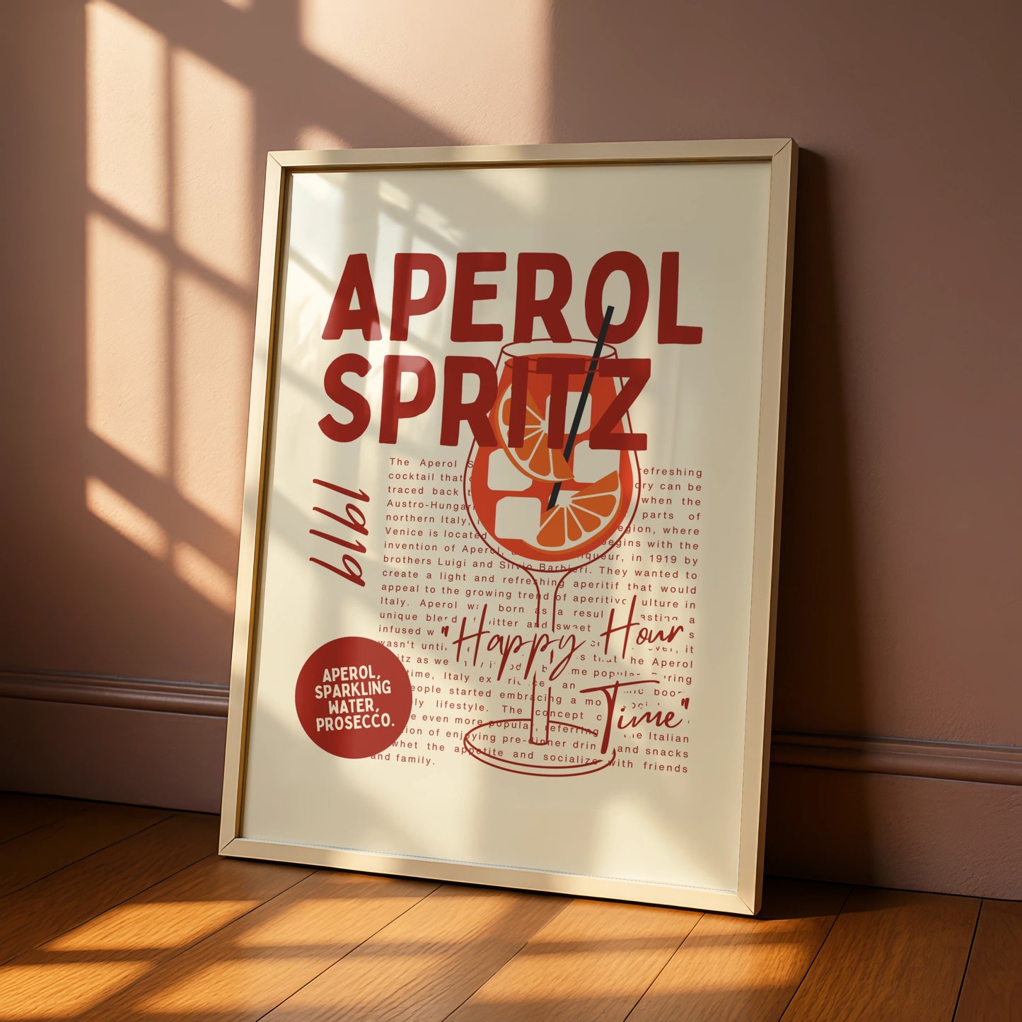 Aperol Spritz Kitchen Print, Cocktail Wall Art, Bar Cart Poster, Happy Hour Decor