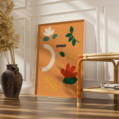 Botanical Kitchen Wall Art, Orange Boho Floral Poster, Leaf Print, Modern Home Decor