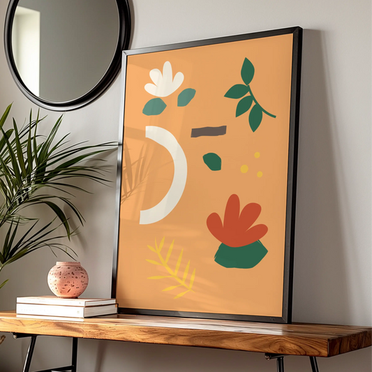 Botanical Kitchen Wall Art, Orange Boho Floral Poster, Leaf Print, Modern Home Decor