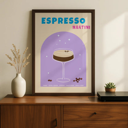 Espresso Martini Kitchen Print, Cocktail Wall Art, Bar Cart Poster, Retro Purple