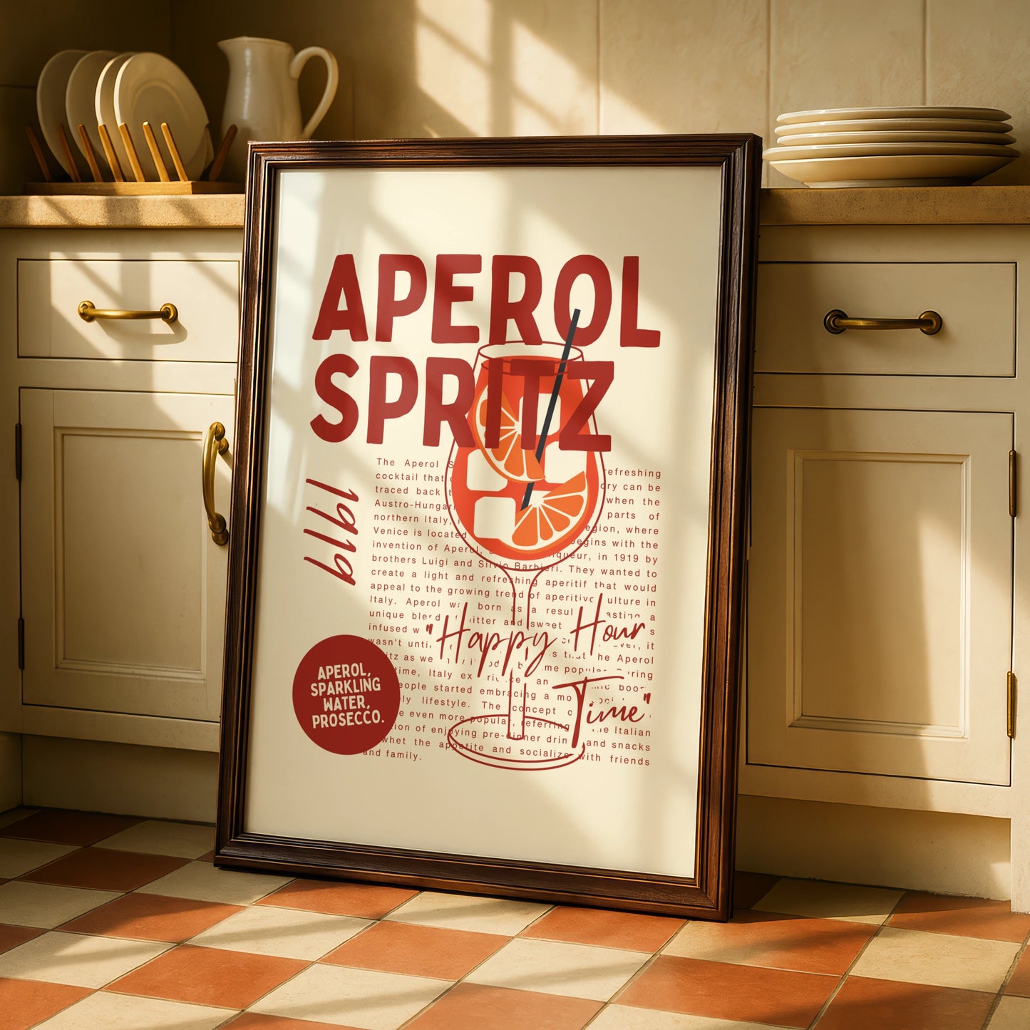 Aperol Spritz Kitchen Print, Cocktail Wall Art, Bar Cart Poster, Happy Hour Decor