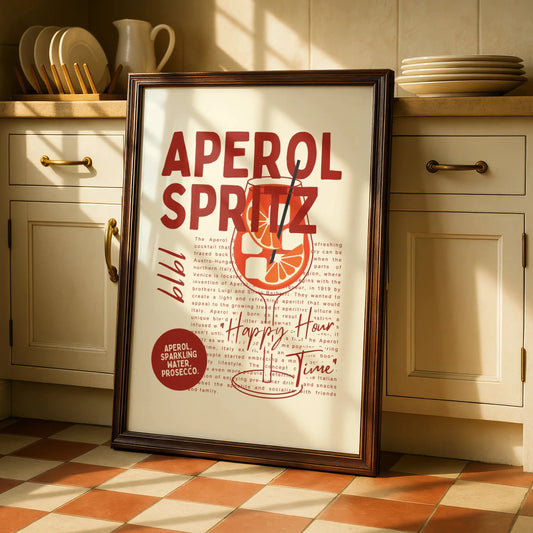 Aperol Spritz Kitchen Print, Cocktail Wall Art, Bar Cart Poster, Happy Hour Decor