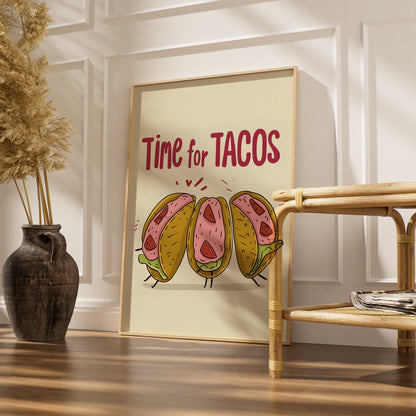 Time for Tacos Kitchen Wall Art, Funny Taco Print, Mexican Food Poster, Fun Kitchen Decor