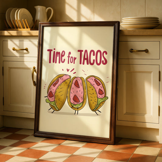 Time for Tacos Kitchen Wall Art, Funny Taco Print, Mexican Food Poster, Fun Kitchen Decor