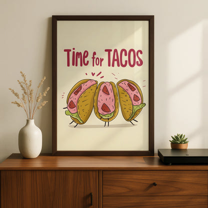 Time for Tacos Kitchen Wall Art, Funny Taco Print, Mexican Food Poster, Fun Kitchen Decor