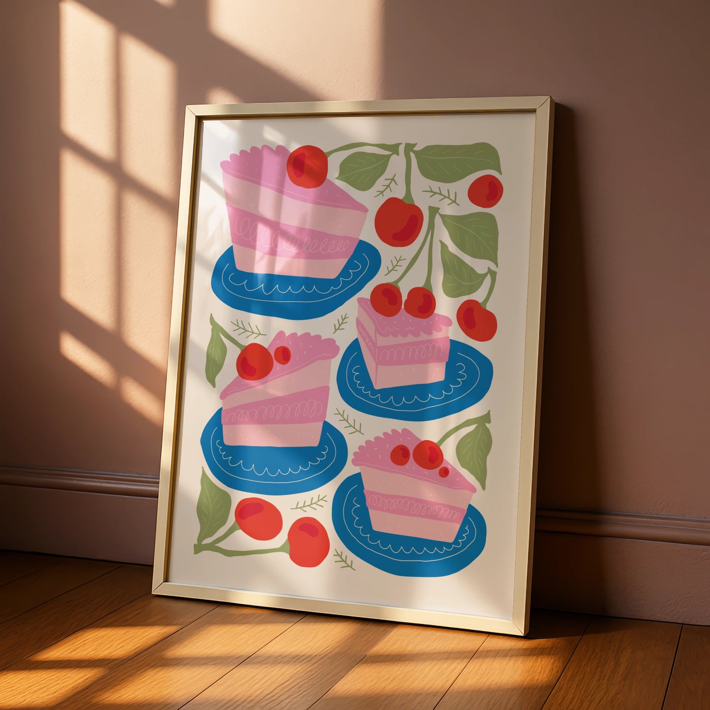 Cherry Cake Kitchen Wall Art, Bakery Poster, Pink Cake Print, Fun Kitchen Decor
