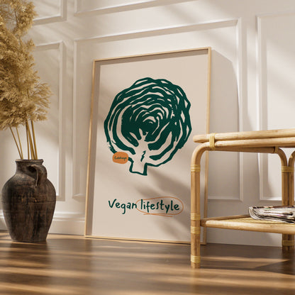 Vegan Kitchen Wall Art, Cabbage Print, Green Vegetable Poster, Modern Kitchen Decor