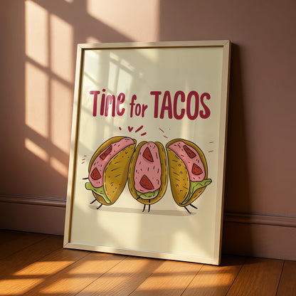 Time for Tacos Kitchen Wall Art, Funny Taco Print, Mexican Food Poster, Fun Kitchen Decor