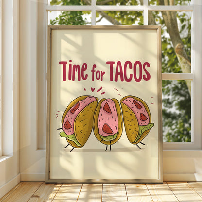 Time for Tacos Kitchen Wall Art, Funny Taco Print, Mexican Food Poster, Fun Kitchen Decor