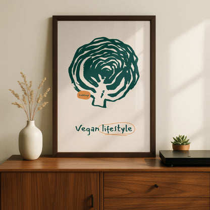 Vegan Kitchen Wall Art, Cabbage Print, Green Vegetable Poster, Modern Kitchen Decor