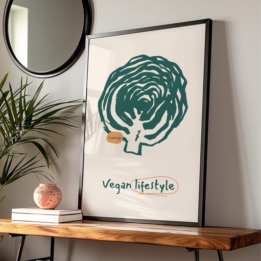 Vegan Kitchen Wall Art, Cabbage Print, Green Vegetable Poster, Modern Kitchen Decor
