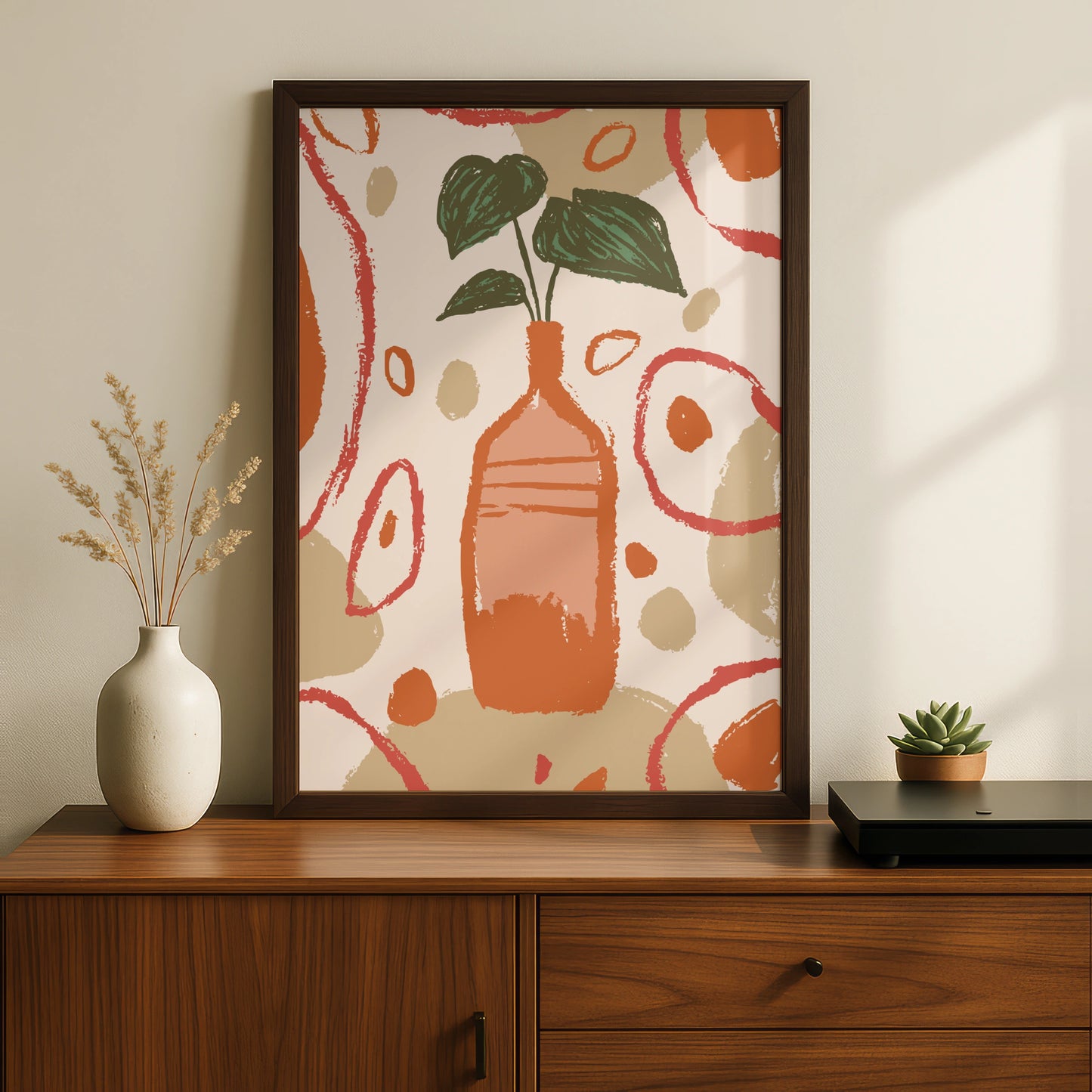 Terracotta Vase Kitchen Wall Art, Boho Plant Print, Earthy Tones Home Decor Poster