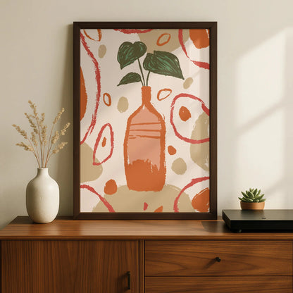 Terracotta Vase Kitchen Wall Art, Boho Plant Print, Earthy Tones Home Decor Poster
