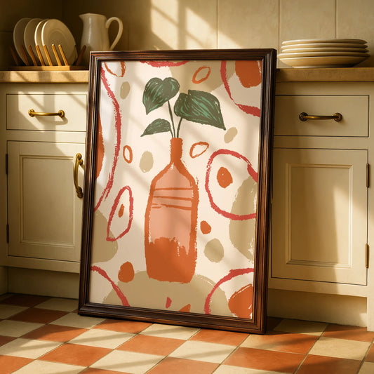 Terracotta Vase Kitchen Wall Art, Boho Plant Print, Earthy Tones Home Decor Poster
