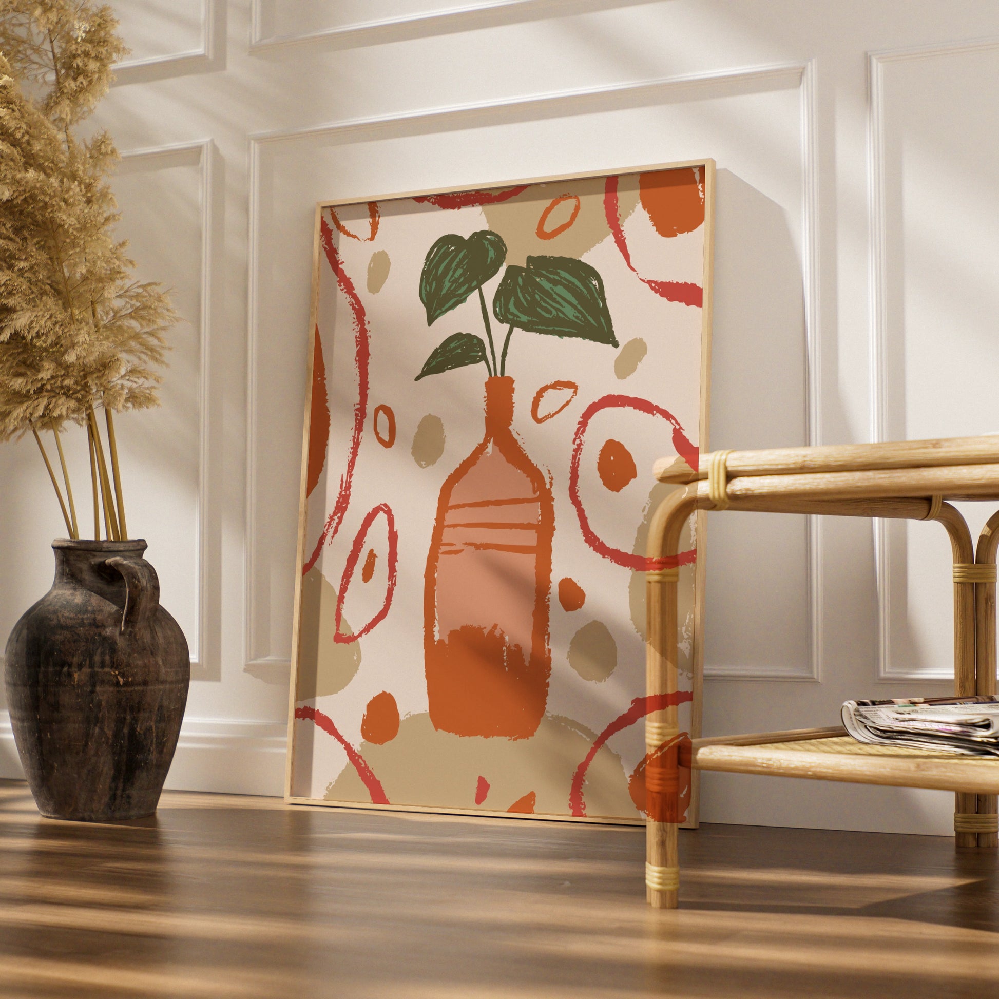 Terracotta Vase Kitchen Wall Art, Boho Plant Print, Earthy Tones Home Decor Poster