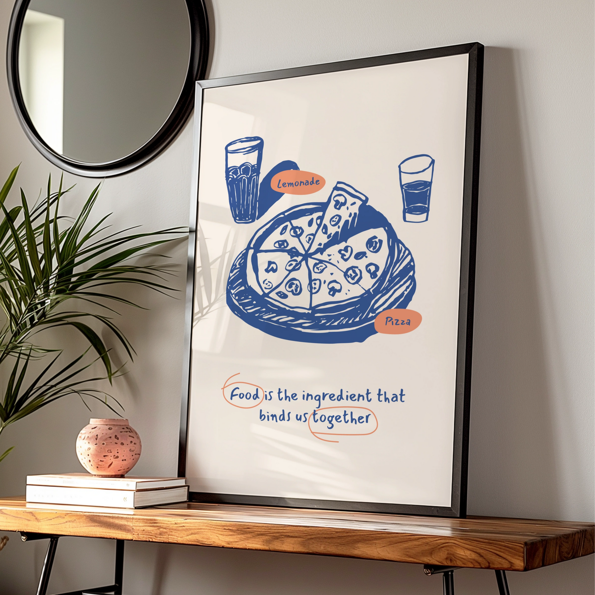 Pizza Kitchen Wall Art Print, Food Quote Poster, Blue Retro Dining Room Decor, Chef Gift