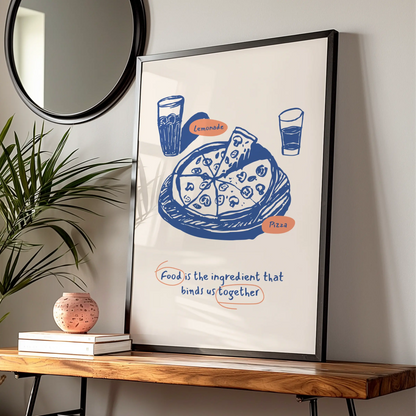 Pizza Kitchen Wall Art Print, Food Quote Poster, Blue Retro Dining Room Decor, Chef Gift