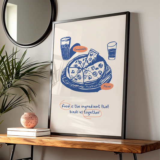 Pizza Kitchen Wall Art Print, Food Quote Poster, Blue Retro Dining Room Decor, Chef Gift