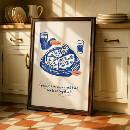 Pizza Kitchen Wall Art Print, Food Quote Poster, Blue Retro Dining Room Decor, Chef Gift