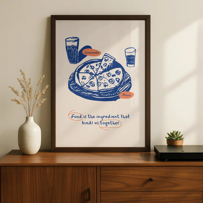 Pizza Kitchen Wall Art Print, Food Quote Poster, Blue Retro Dining Room Decor, Chef Gift