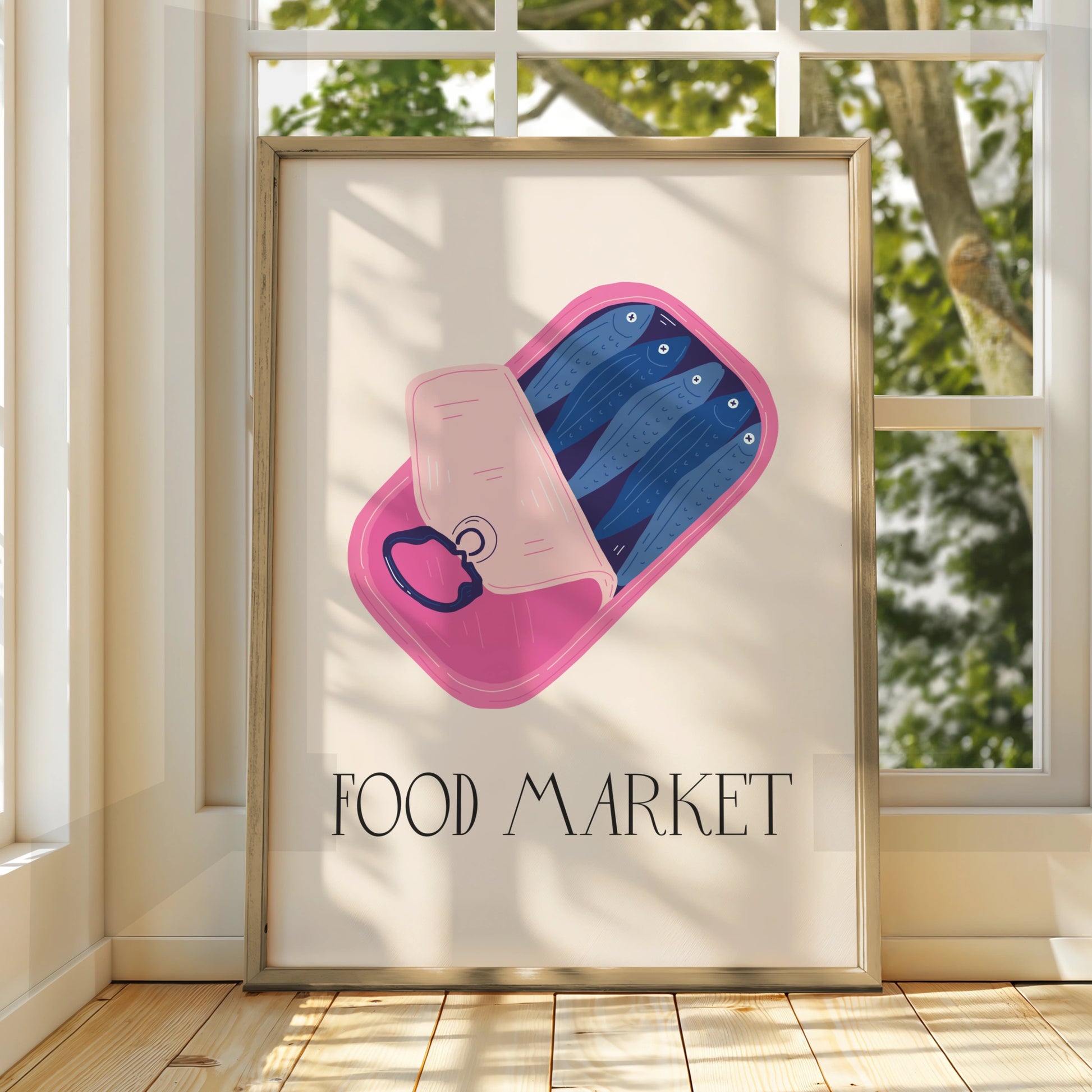 Sardine Tin Kitchen Print, Food Market Poster, Pink Fish Can Wall Art, Quirky Kitchen Decor