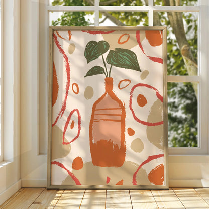 Terracotta Vase Kitchen Wall Art, Boho Plant Print, Earthy Tones Home Decor Poster