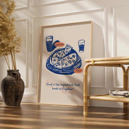 Pizza Kitchen Wall Art Print, Food Quote Poster, Blue Retro Dining Room Decor, Chef Gift