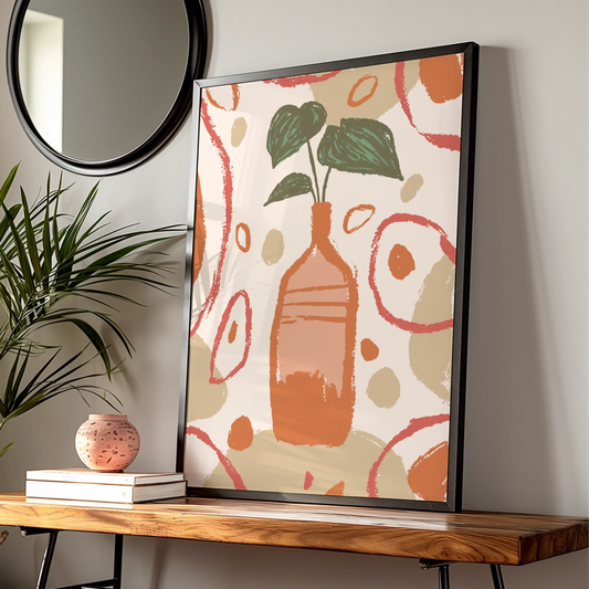 Terracotta Vase Kitchen Wall Art, Boho Plant Print, Earthy Tones Home Decor Poster
