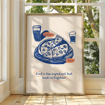 Pizza Kitchen Wall Art Print, Food Quote Poster, Blue Retro Dining Room Decor, Chef Gift