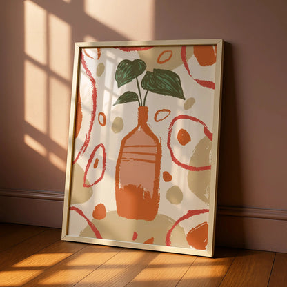 Terracotta Vase Kitchen Wall Art, Boho Plant Print, Earthy Tones Home Decor Poster